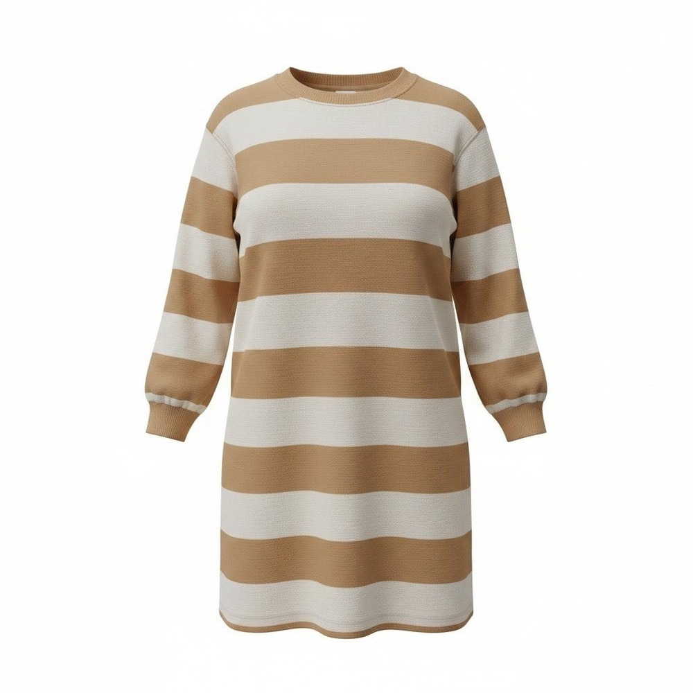 Old Navy Striped Long Sleeve Sweatshirt Dress Womens Medium Tan White Casual